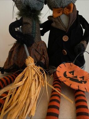 Black Cat Couple Figure Witch Costume Shelf Sitter